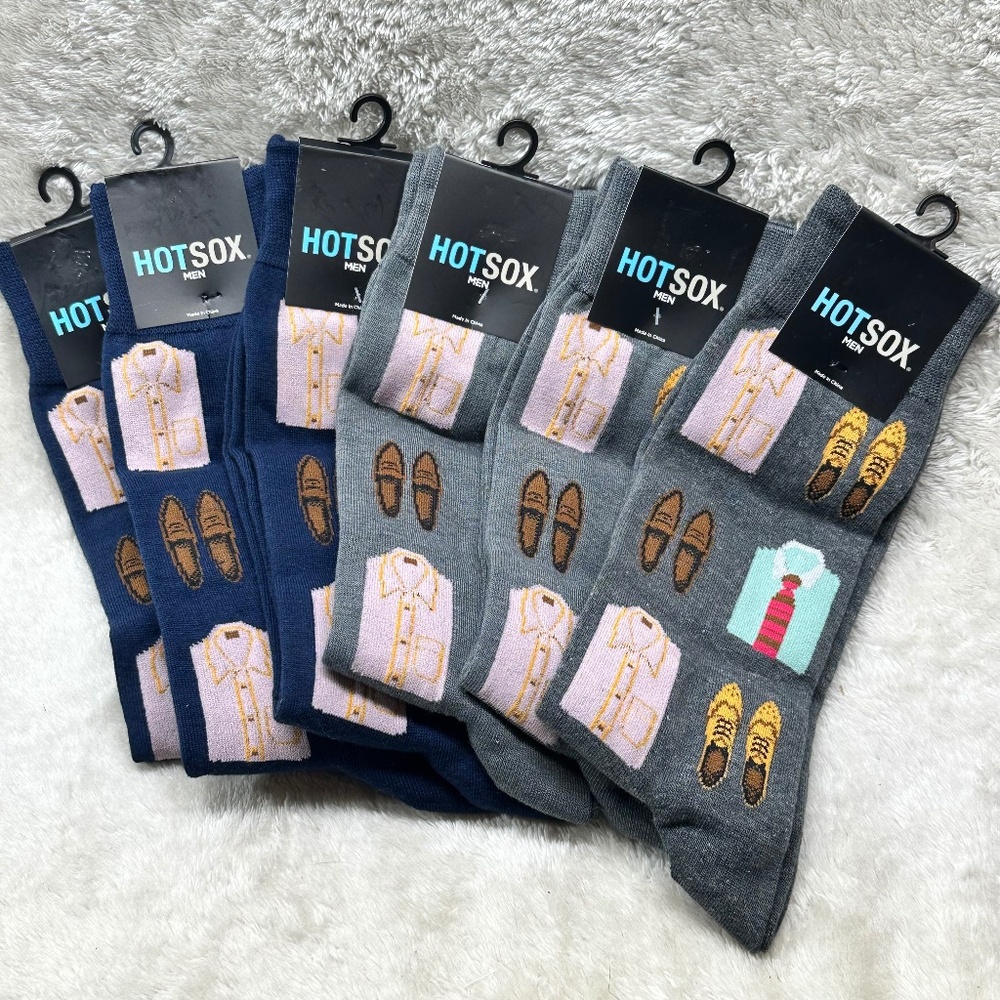 NWT Hot Sox 6 Pairs of Men's Socks For Work, Golf, Formal Navy and Gray